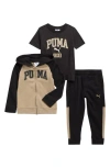 Puma Kids' Logo Fleece Zip Hoodie, Jersey T-shirt & Joggers Set In Multi