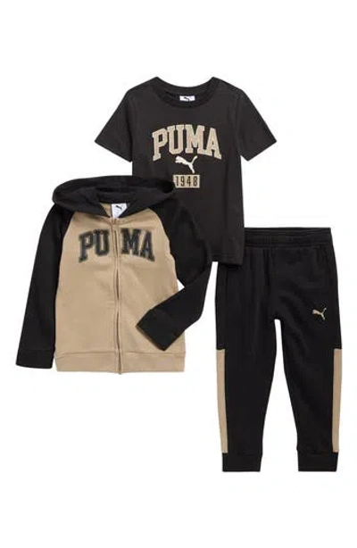 Puma Kids' Logo Fleece Zip Hoodie, Jersey T-shirt & Joggers Set In Multi