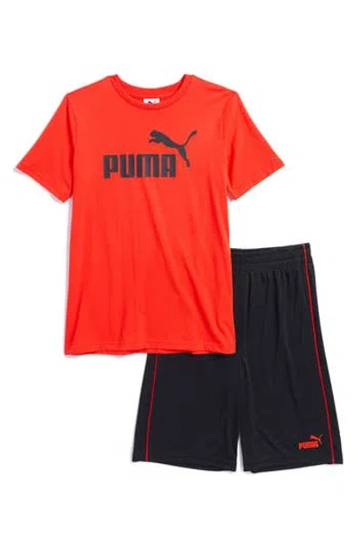 Puma Kids' Logo Graphic T-shirt & Shorts Set In Medium Red