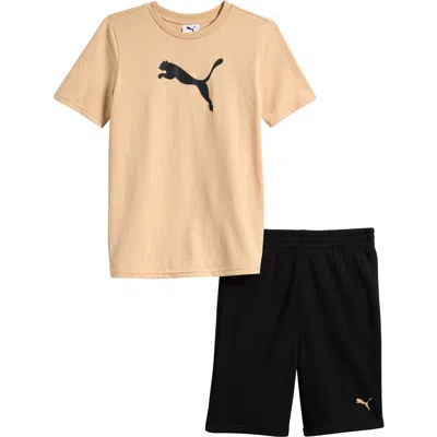 Puma Kids' Logo Graphic T-shirt & Shorts Set In Natural