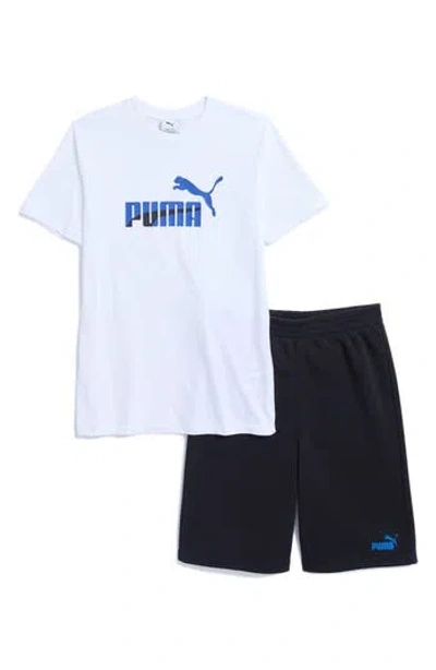Puma Kids' Logo Graphic T-shirt & Shorts Set In White Traditional