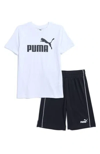 Puma Kids' Logo Graphic T-shirt & Shorts Set In White Traditional