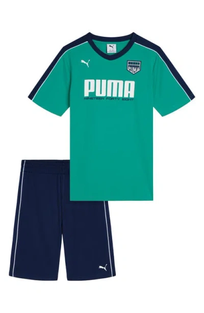 Puma Kids' Logo Graphic T-shirt & Shorts Set In Blue