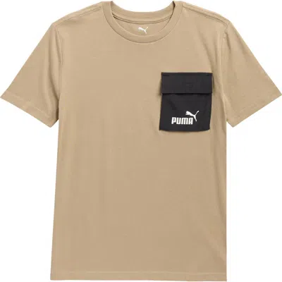 Puma Kids' Logo Pocket T-shirt In Brown