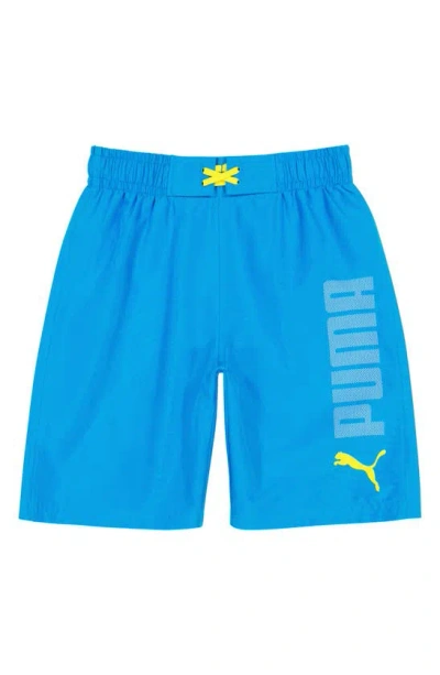 Puma Kids' Logo Power Swim Trunks In Blue / White