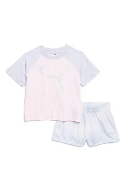 Puma Kids' Logo T-shirt & Shorts Set In Light Pink/white