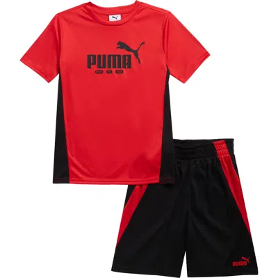 Puma Kids' Logo T-shirt & Shorts Set In Red