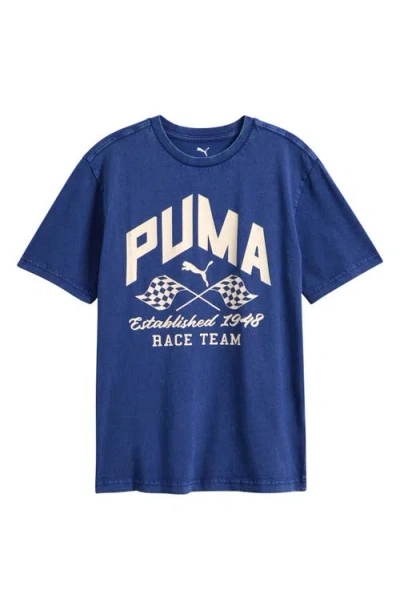 Puma Kids' Moto Graphic Cotton T-shirt In Blue