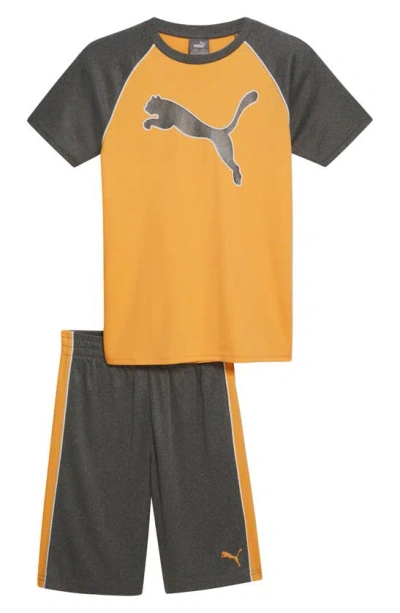 Puma Kids' Performance T-shirt & Shorts 2-piece Set In Medium Orange
