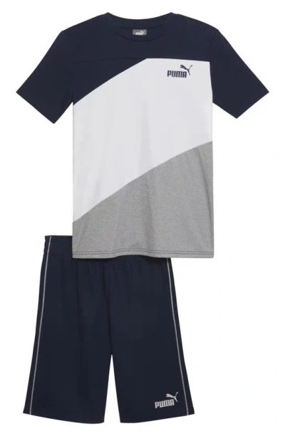 Puma Kids' Performance T-shirt & Shorts 2-piece Set In Navy