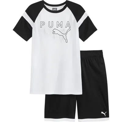 Puma Kids' Performance T-shirt & Shorts 2-piece Set In White Traditional