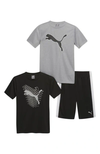 Puma Kids' Performance T-shirt & Shorts 3-piece Set In Grey/ Grey