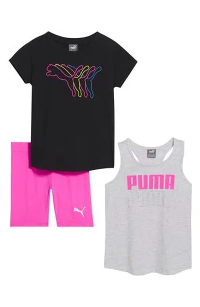 Puma Kids' Performance T-shirt, Tank & Shorts 3-piece Set In Black