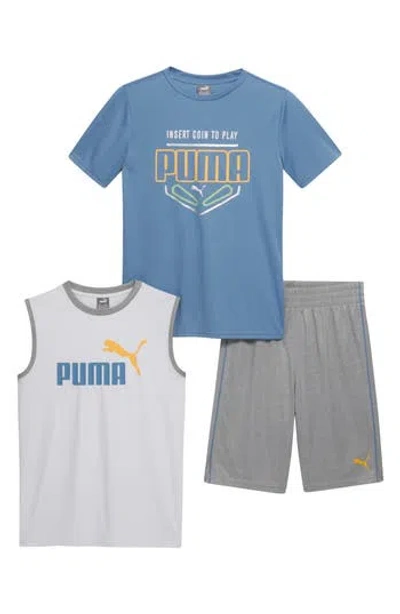 Puma Kids' Performance T-shirt, Tank & Shorts 3-piece Set In Light Blue
