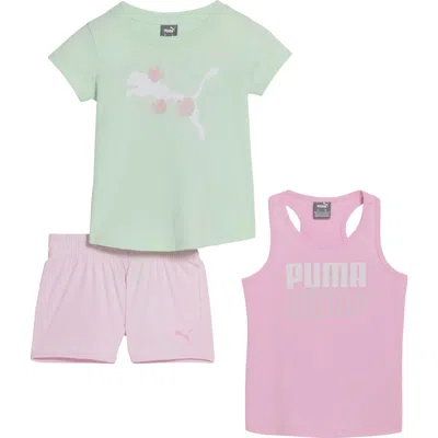Puma Kids' Performance T-shirt, Tank & Shorts 3-piece Set In Light Pastel Green