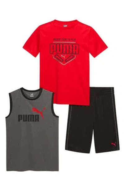 Puma Kids' Performance T-shirt, Tank & Shorts 3-piece Set In Medium Red