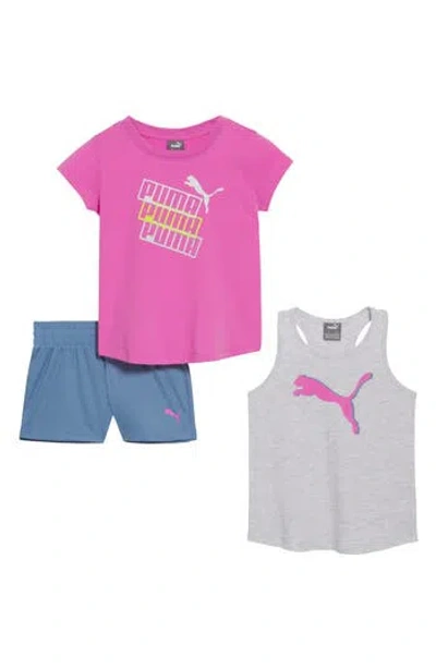 Puma Kids' Performance T-shirt, Tank & Shorts 3-piece Set In Pink