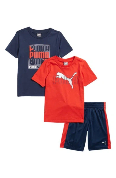 Puma Kids' Performance T-shirts & Pull-on Shorts Set In Navy