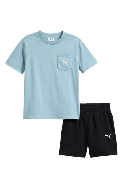 Puma Kids' Pocket T-shirt & Sweat Shorts Set In Blue