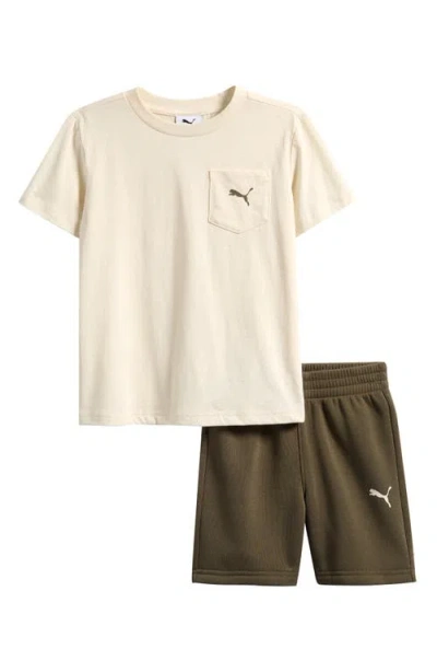 Puma Kids' Pocket T-shirt & Sweat Shorts Set In Brown