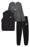 Puma Kids' Puffer Vest, Logo Long Sleeve T-shirt & Joggers Set In Multi