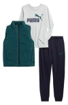 Puma Kids' T-shirt, Puffer Vest & Joggers Set In Multi