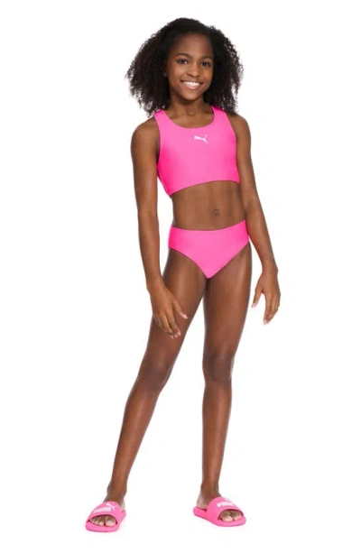Puma Kids' Racerback 2-piece Swimsuit In Neon Pink