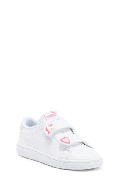 Puma Kids' Smash 3.0 Badges V Sneaker In  White-magic Rose-lilac