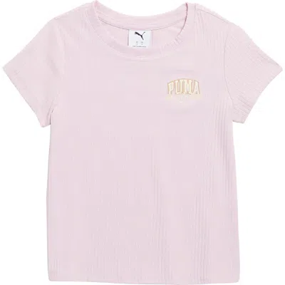 Puma Kids' Sports Club Embroidered Rib Knit T-shirt In Pink/grey