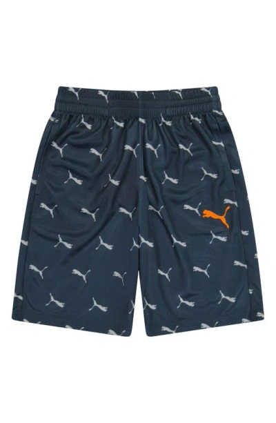 Puma Kids' Summer Cool Logo Print Mesh Shorts In Dark Blue