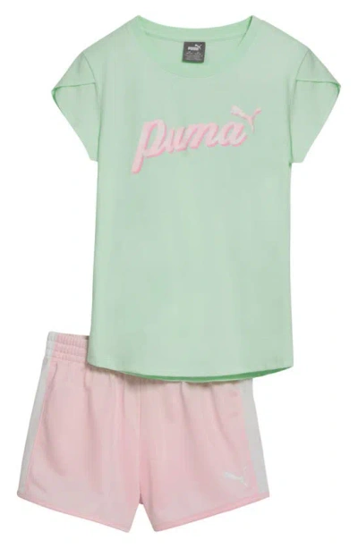 Puma Kids' T-shirt & Shorts 2-piece Set In Light Pastel Green