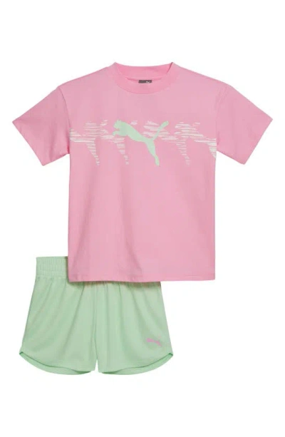 Puma Kids' T-shirt & Shorts 2-piece Set In Medium Pink