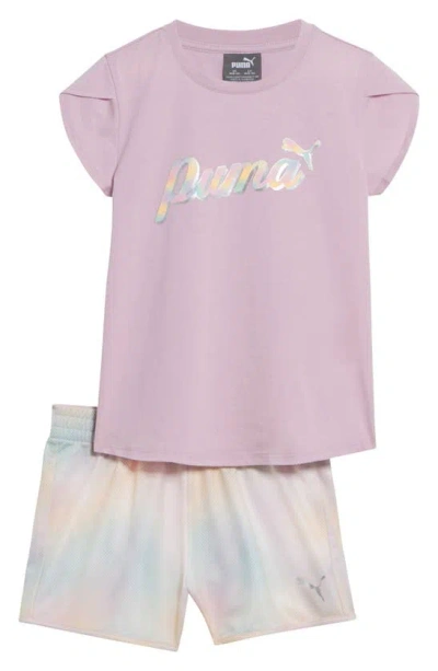 Puma Kids' T-shirt & Shorts 2-piece Set In Purple/ White