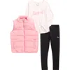 Puma Kids' T-shirt, Leggings & Puffer Vest Set In Pink