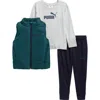 Puma Kids' T-shirt, Puffer Vest & Joggers Set In Multi