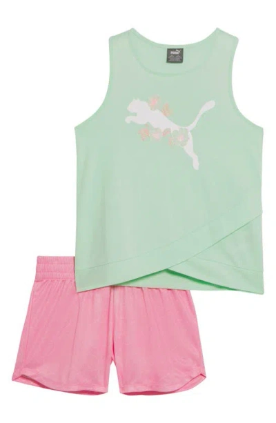 Puma Kids' Tank Top & Shorts 2-piece Set In Light Pastel Green