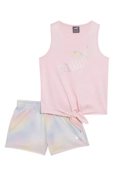 Puma Kids' Tank Top & Shorts 2-piece Set In Light Pink / White