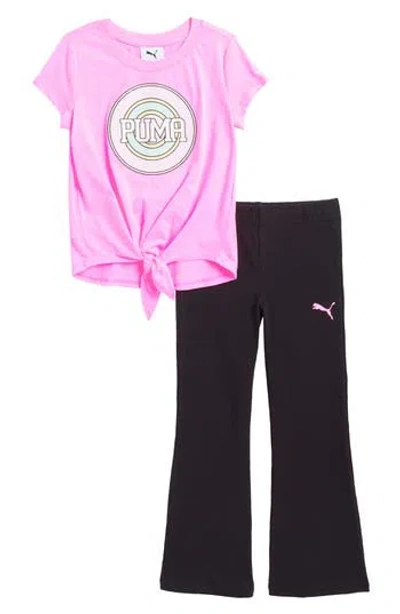 Puma Kids' Tie Front Graphic T-shirt & Wide Leg Leggings Set In Light Pastel Pink