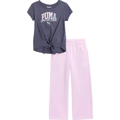 Puma Kids' Tie Hem Graphic T-shirt & Pants Set In Dark Grey