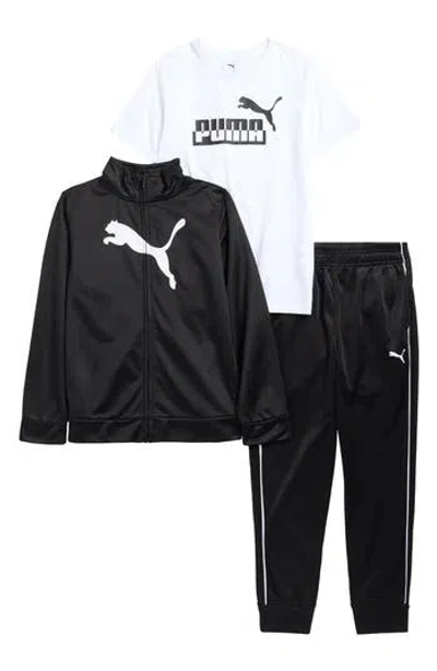 Puma Kids' Tricot Track Jacket, T-shirt & Joggers Set In Black