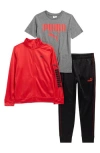 Puma Kids' Tricot Track Jacket, T-shirt & Joggers Set In Red
