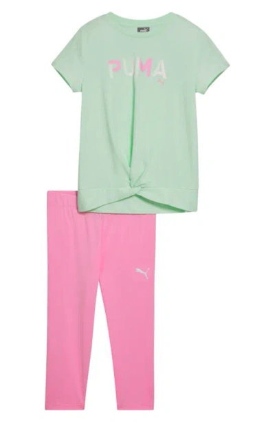 Puma Kids' Twist Hem T-shirt & Leggings Set In Light Pastel Green