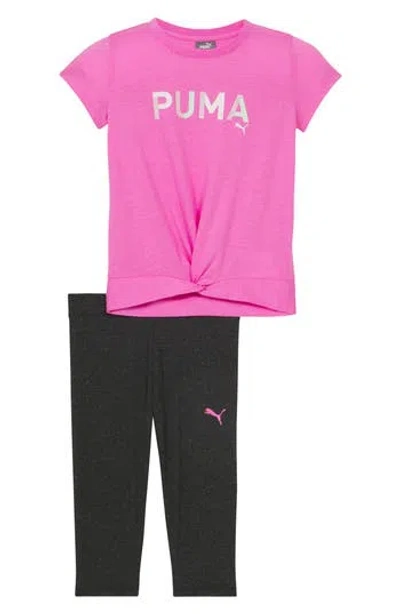 Puma Kids' Twist Hem T-shirt & Leggings Set In Pink/purple