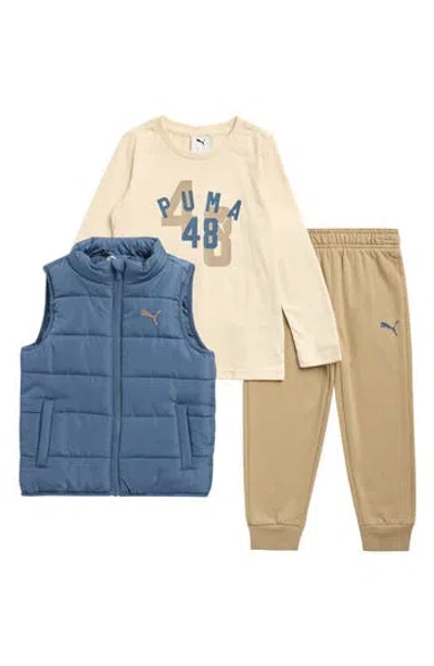 Puma Kids' Woven Puffer Vest, Logo Jersey T-shirt & Joggers Set In Gray