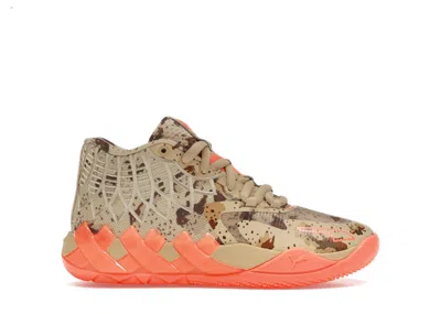 Pre-owned Puma Lamelo Ball Mb.01 Digital Camo Sneakers In Pale Khaki/ultra Orange