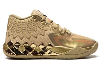 Pre-owned Puma Lamelo Ball Mb.01 Golden Child Sneakers In Metallic Gold/fiery Coral