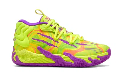 Pre-owned Puma Lamelo Ball Mb.03 Spark (gs) In Safety Yellow/purple Glimmer