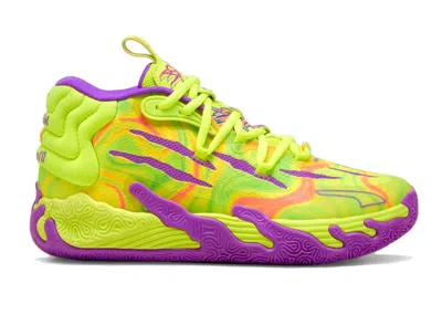 Pre-owned Puma Lamelo Ball Mb.03 Spark Sneakers In Safety Yellow/purple Glimmer