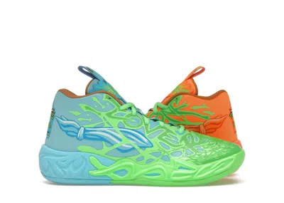 Pre-owned Puma Lamelo Ball Mb.04 Teenage Mutant Ninja Turtles Leonardo & Michelangelo Sneakers In Fluro Green Pes/p
