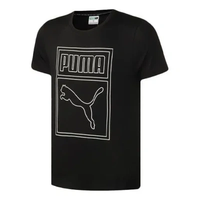 Puma Large Logo Printing Sports Loose Round Neck Short Sleeve Black